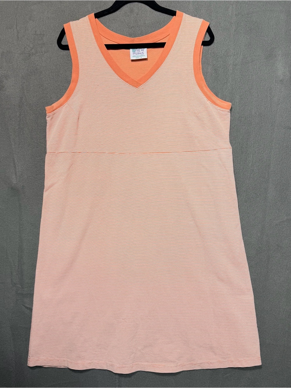 90's‎ Fresh Produce Orange Coral Pinstripe Drape Cotton  Dress SZ xl